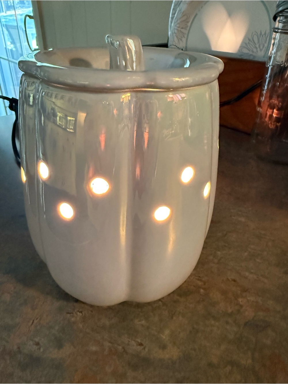 Cream Ceramic Lantern with Pierced Dot Design